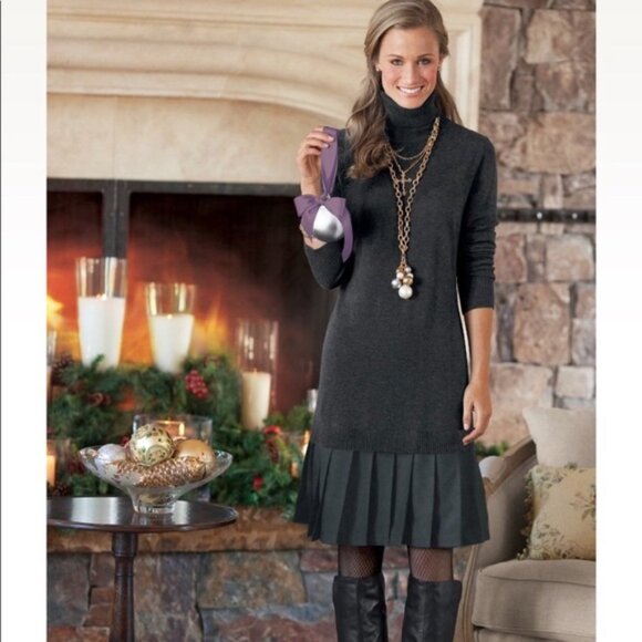 Soft Surroundings Black Chloe Pleated Turtleneck Sweater Dress S - Picture 1 of 16